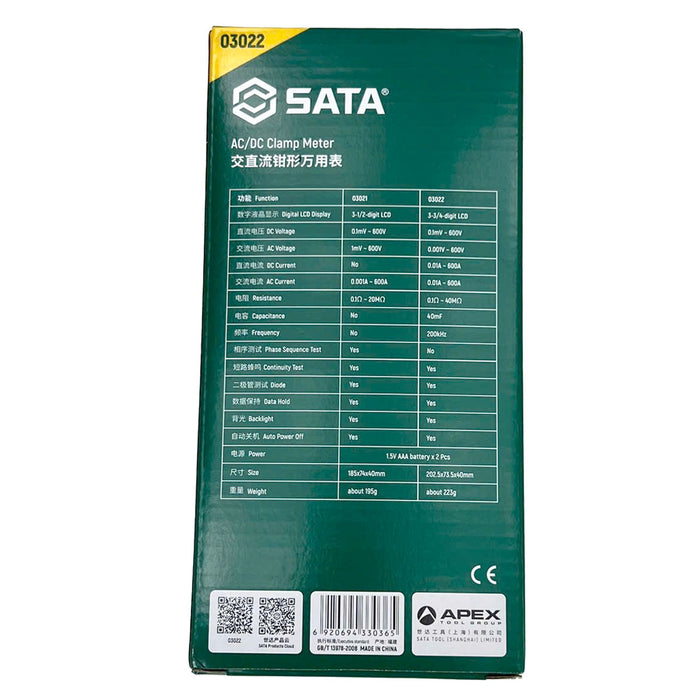 Đồng hồ ampe kìm đo kỹ thuật số đa năng SATA 03022 đo được AC/DC
