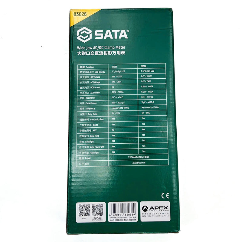 Đồng hồ ampe kìm đo kỹ thuật số đa năng SATA 03026 đo được AC/DC