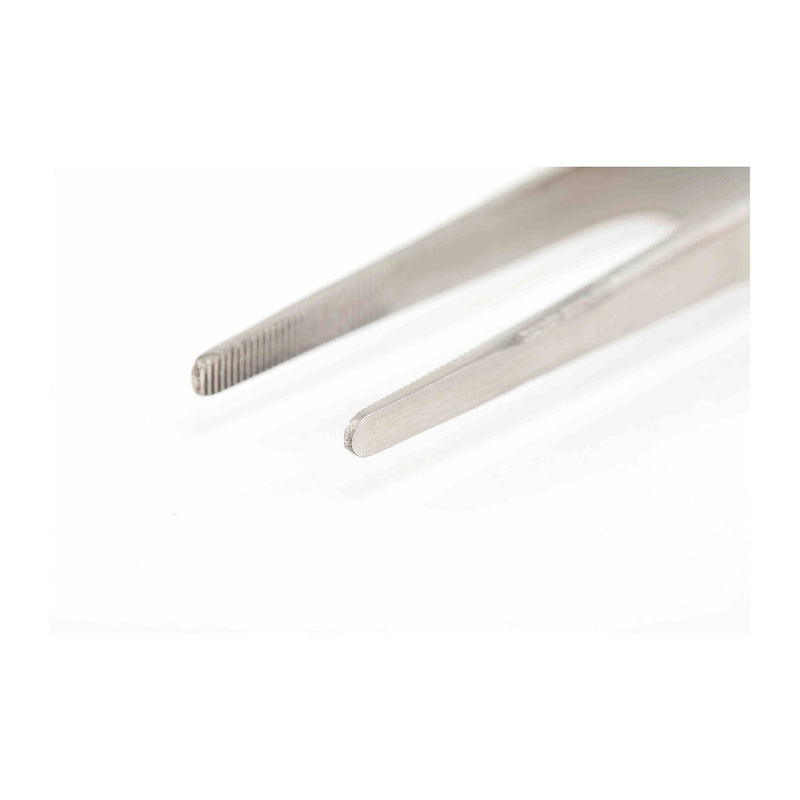 Nhíp gắp linh kiện điện tử, mũi tròn dẹp có răng cưa, chất liệu Inox SATA 03152