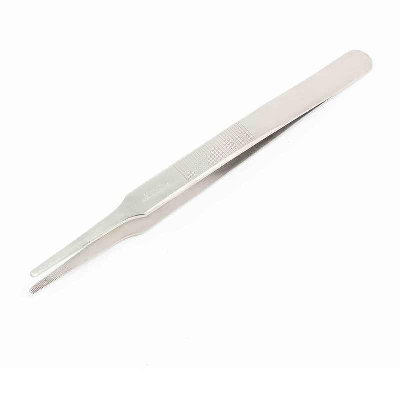 Nhíp gắp linh kiện điện tử, mũi tròn dẹp có răng cưa, chất liệu Inox SATA 03152