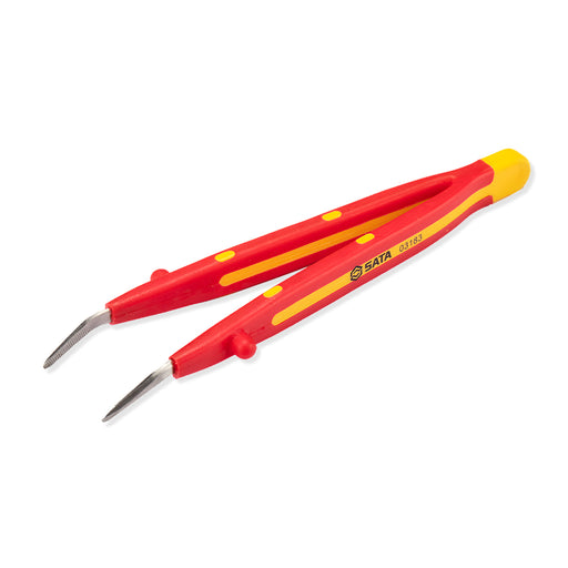 Nhíp gắp linh kiện điện tử SATA 03183 mũi nhọn cong cách điện VDE 1000V, Inox, chống trượt
