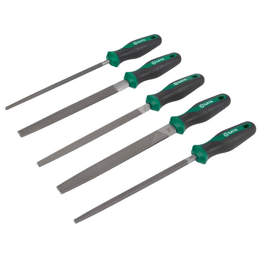 Bộ dũa kim loại răng vừa 5 chi tiết SATA 03718 - Dũa dẹp, bán nguyệt, tam giác, vuông, tròn 200mm