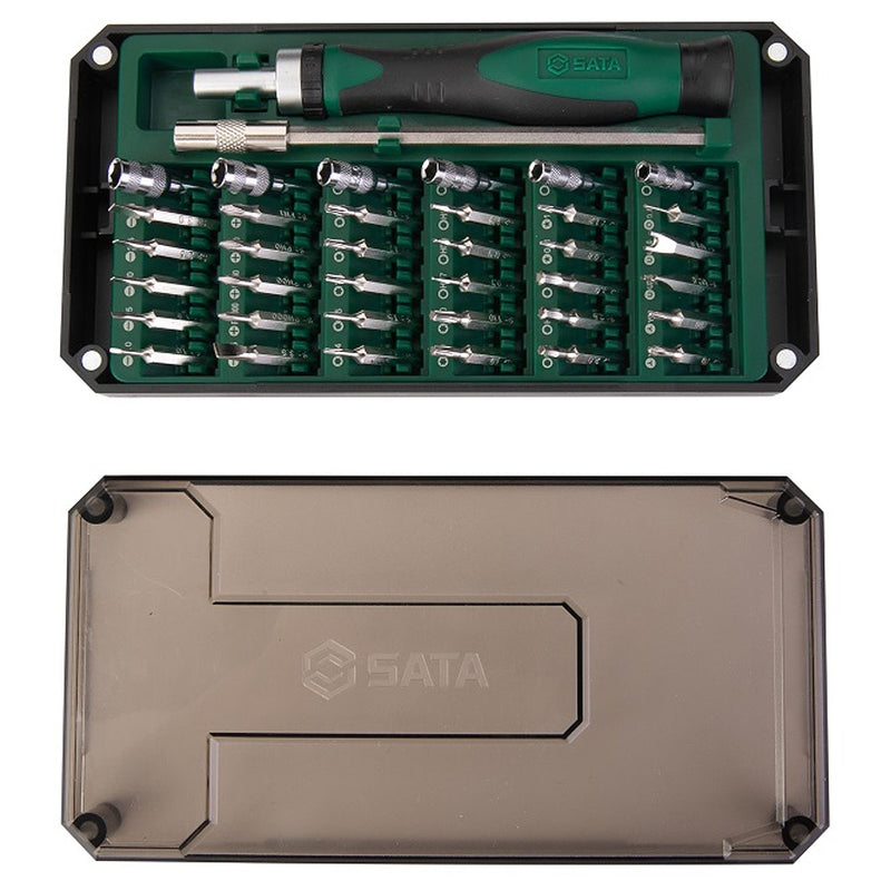 Bộ mũi vặn vít điện tử SATA 05107: Tay vặn tự động 38 chi tiết, thép S2, đa năng, sửa chữa thiết bị điện tử.