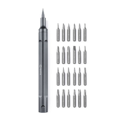 Bộ tua vít điện tử SATA 05108 24 chi tiết, thiết kế dạng bút, mũi vít thép S2, ứng dụng sửa chữa đa dạng.