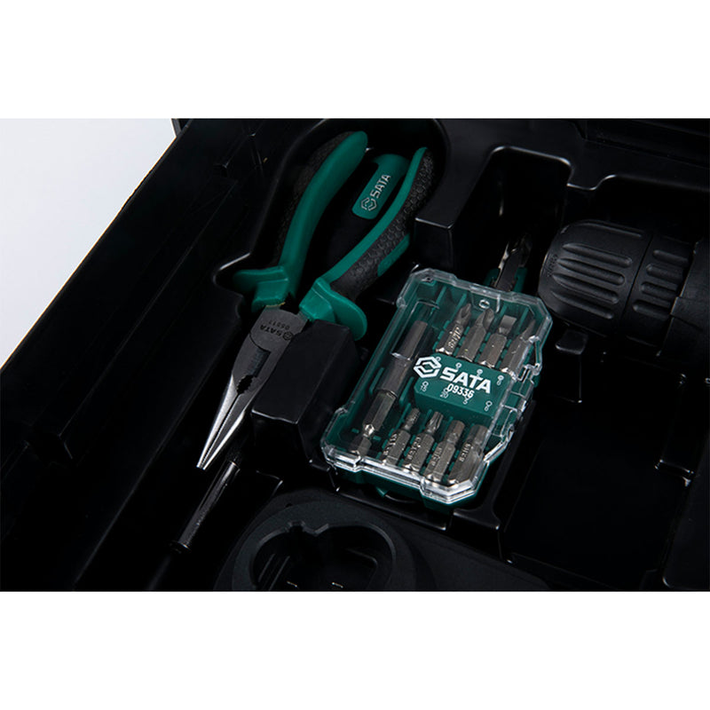 Bộ máy khoan gỗ thép dùng Pin 12V và dụng cụ cầm tay 77 chi tiết SATA 05152B