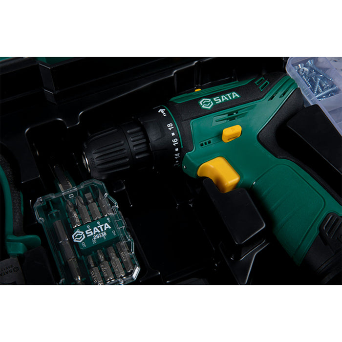 Bộ máy khoan gỗ thép dùng Pin 12V và dụng cụ cầm tay 77 chi tiết SATA 05152B