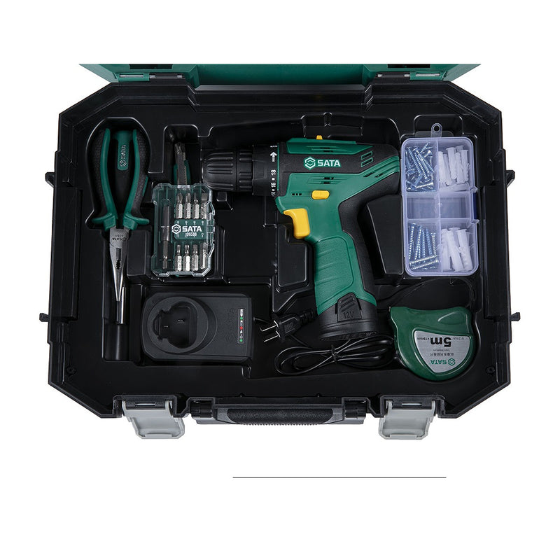 Bộ máy khoan gỗ thép 66 chi tiết SATA 05152C dùng Pin 12V
