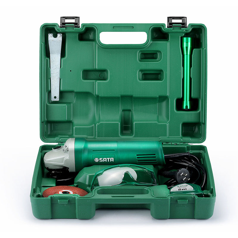 Bộ máy mài góc 8 chi tiết SATA 05155 800W 100mm kèm phụ kiện và vali.