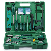 Bộ dụng cụ cầm tay 25 chi tiết SATA 05165: Kìm, búa, tua vít, mỏ lết, thước thủy, dao rọc giấy, cưa, băng keo, lục giác cho sửa chữa ống nước, điện, nội thất.