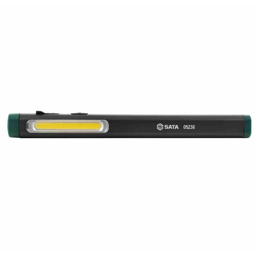 Đèn pin dạng bút SATA 05236 chiếu sáng kép COB, sạc nam châm, chống nước IPX-4, zoom linh hoạt.