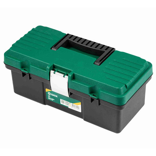 Thùng dụng cụ SATA 12 inch nhựa xanh đen, 2 tầng, khóa kim loại, tay cầm chống trượt