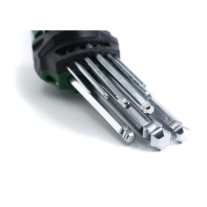 Bộ lục giác đầu bi thân dài 9 chi tiết SATA 05485 chất liệu thép S2, mạ Crom