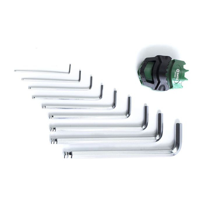 Bộ lục giác đầu bi thân dài 9 chi tiết SATA 05485 chất liệu thép S2, mạ Crom