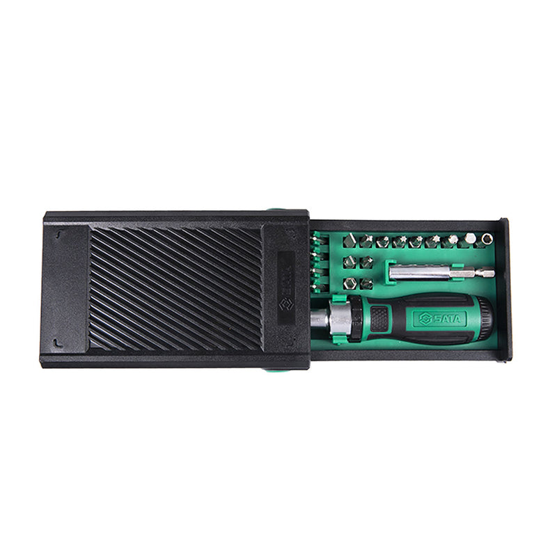 Bộ mũi vít kèm cần siết 23 chi tiết SATA 05490, mũi vít Cr-V, 3 chế độ, hộp đựng gọn gàng.