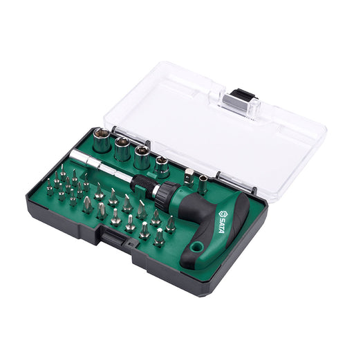 Bộ đầu tuýp và mũi vặn vít 29 chi tiết SATA 05493, dụng cụ sửa chữa đa năng, chất liệu Cr-V cao cấp.