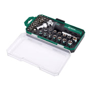 Bộ đầu tuýp và mũi vặn vít 40 chi tiết SATA 05495 cốt 1/4 inch, Cr-V, mạ crôm, tay cầm công thái học, hộp nhựa.