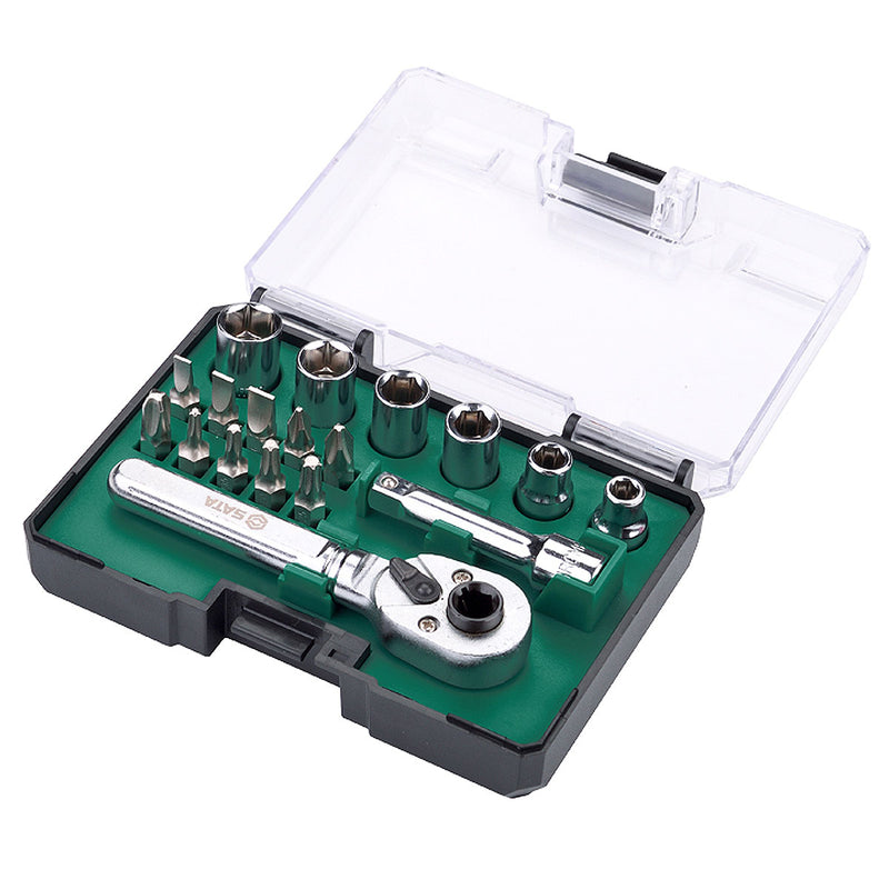 Bộ mũi vặn vít, đầu tuýp kèm cần siết tự động 18 chi tiết SATA 05496