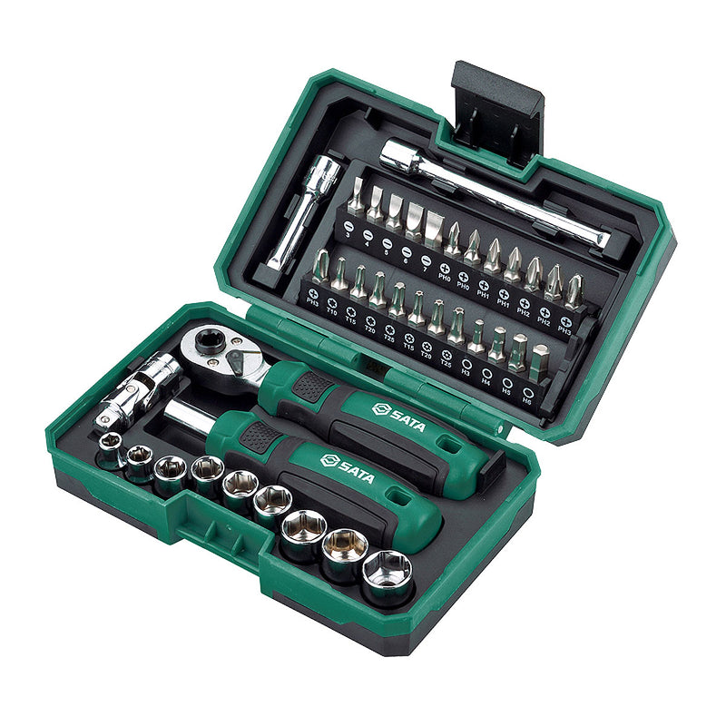 Bộ đầu tuýp và mũi vặn vít SATA 05498 38 chi tiết cốt 1/4 inch.