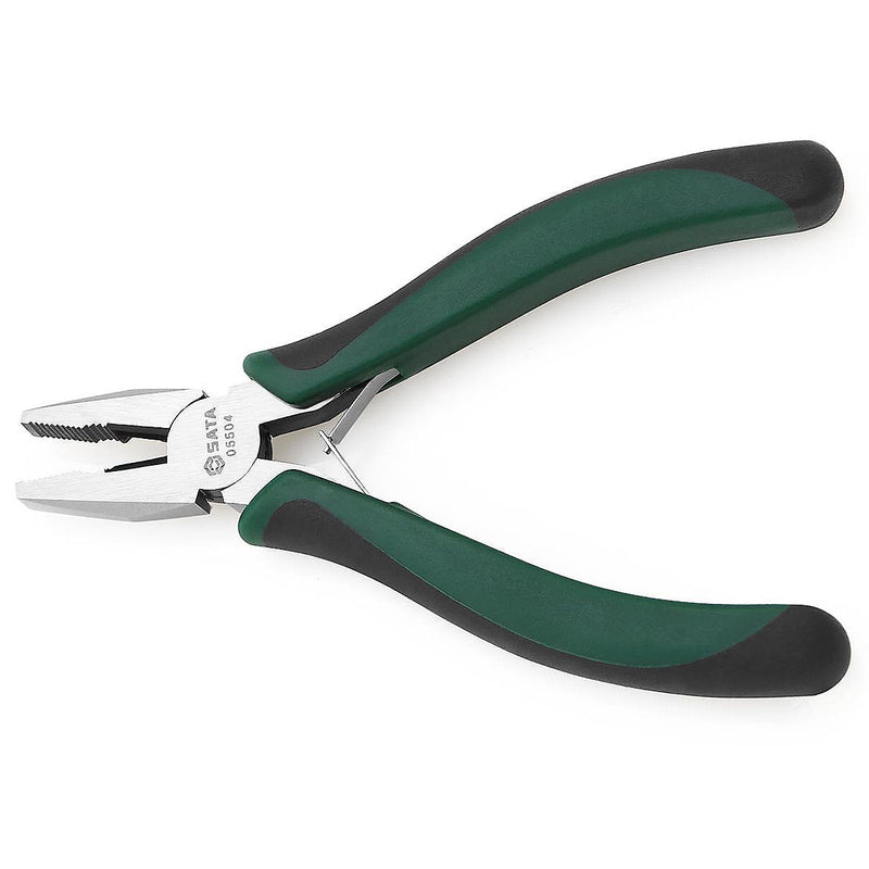 Kìm mini đa năng SATA 05504, 125mm, thép carbon, tay cầm chống trượt, cắt dây thép mềm Ø1.5mm, cứng Ø1.0mm.