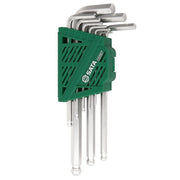 Bộ lục giác đầu bi 9 chi tiết SATA 05567, kích thước 1.5-10mm, thép Cr-V, mạ Chrome.