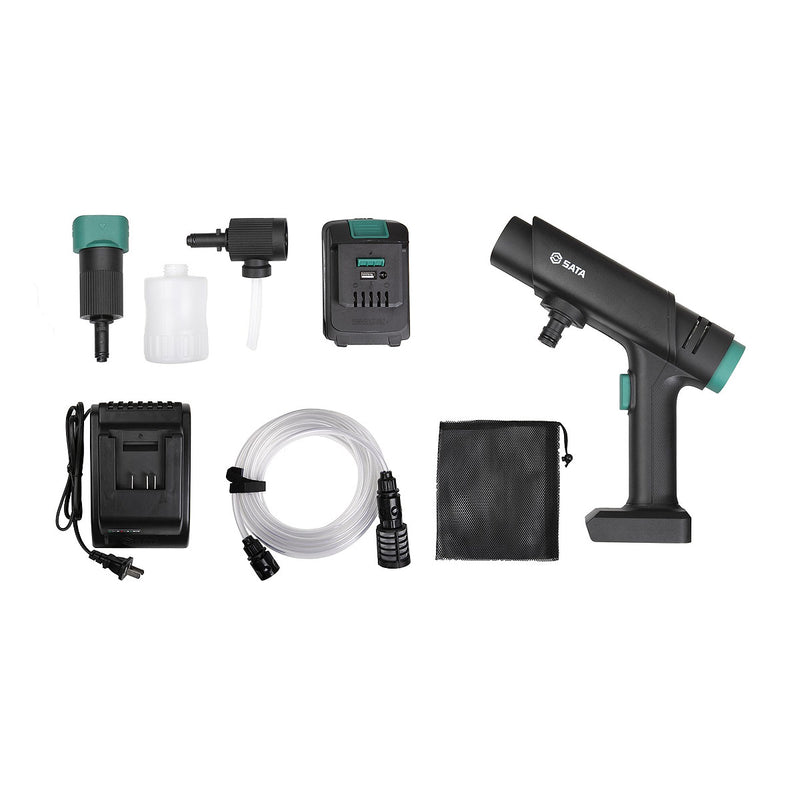 Máy xịt rửa xe SATA 05895 pin 18V, áp suất 13 bar, không dây, di động, tiện lợi vệ sinh xe tại nhà.