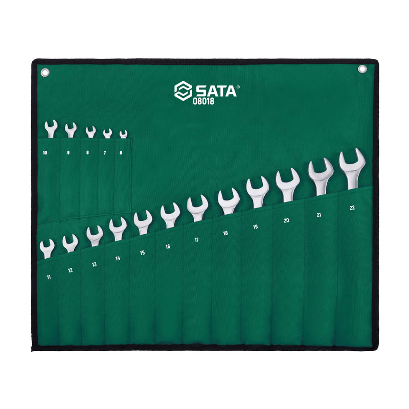 17 件装全抛光偏置组合扳手套装 6 毫米至 22 毫米 SATA 08018