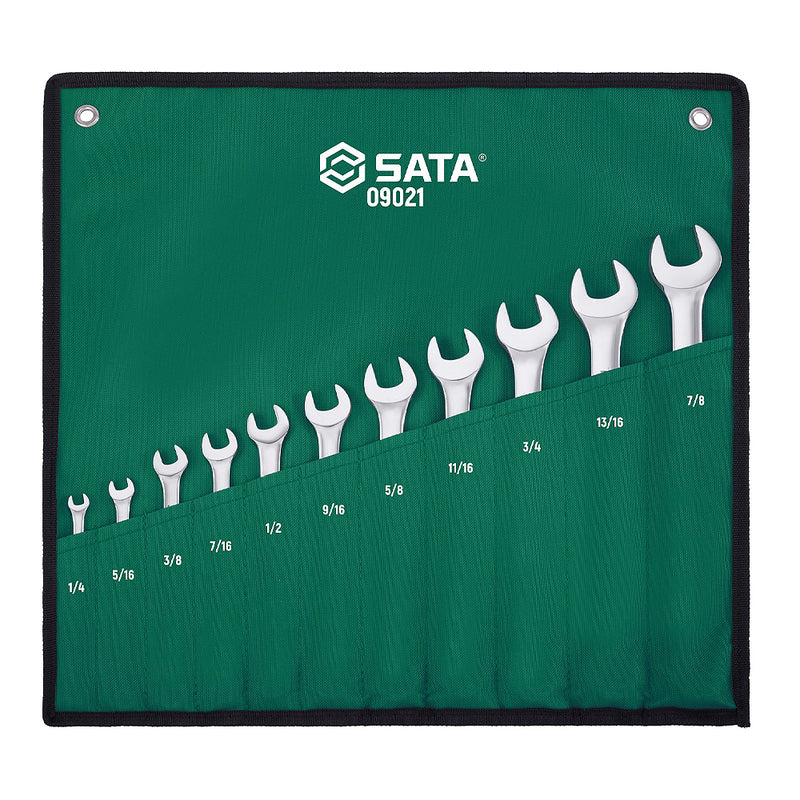 11点 フルポリッシュ コンビネーションレンチセット、S.A.E. 1/4 inch ～7/8 inch SATA 09021