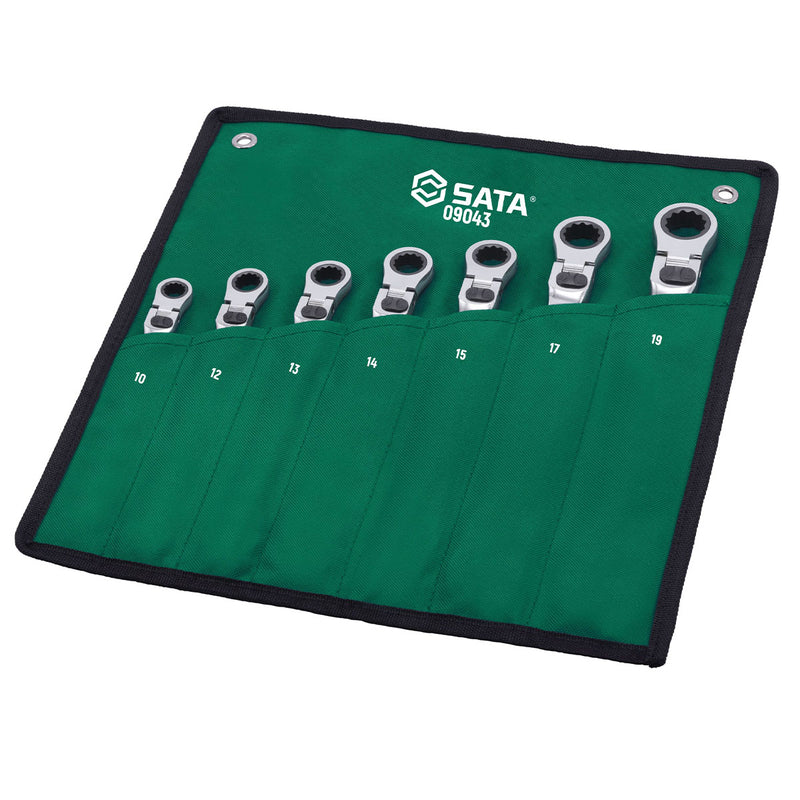7点セット エクストラロング ロック式フレックスラチェットレンチセット (10mmから19mmまで) SATA 09043