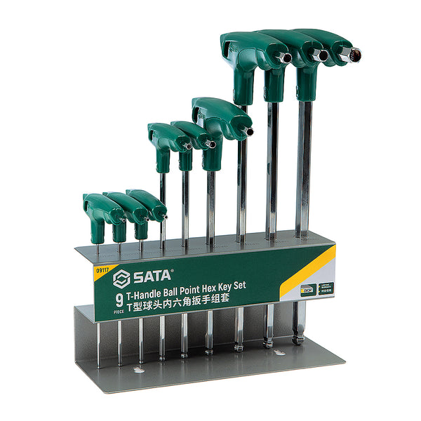 Bộ lục giác đầu bi, tay cầm chữ T 9 chi tiết SATA 09117 kích thước từ 2mm - 10mm