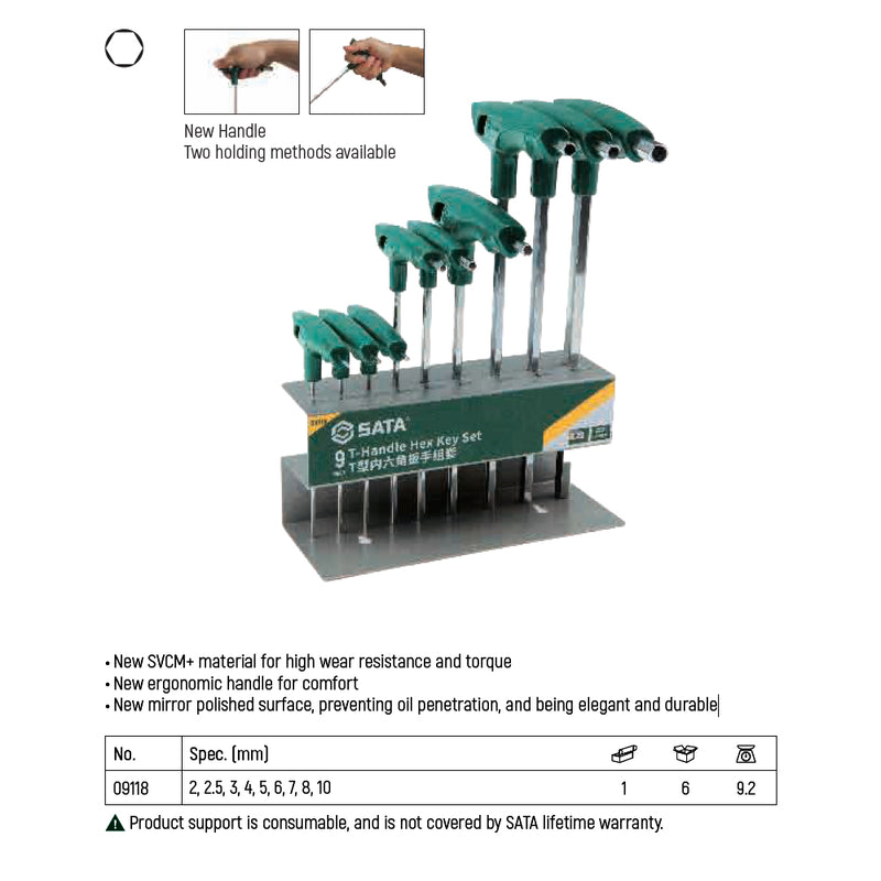 9Pc. T-handle Hex Key Set SATA 09118