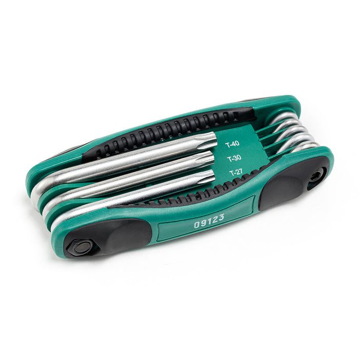 Bộ lục giác sao 8 chi tiết dạng gập SATA 09123NT loại có lỗ ở giữa