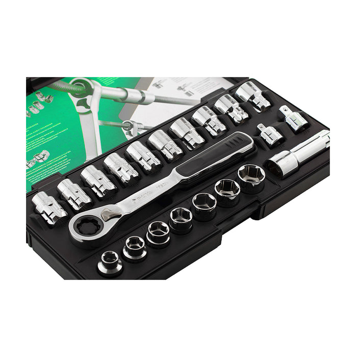 Bộ đầu tuýp và cần siết xuyên tâm 20mm 21 chi tiết SATA 09134