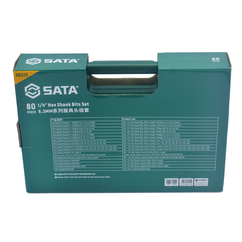 80個1/4 inch 六角シャンクビットセット SATA 09326