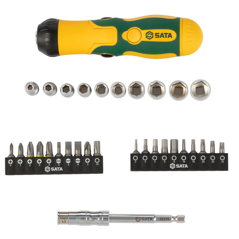 38Pc. Folding Ratcheting Screwdriver and Socket Set SATA 09374
