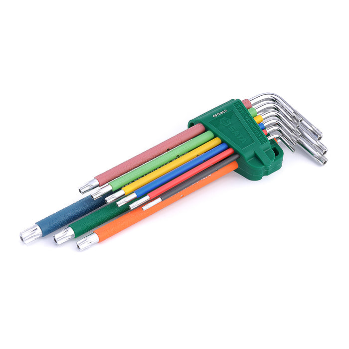 Bộ 9 cây lục giác sao chống trượt loại dài, có mã màu, (đầu có lỗ nhỏ) chất liệu bằng thép crom SATA 09702CH