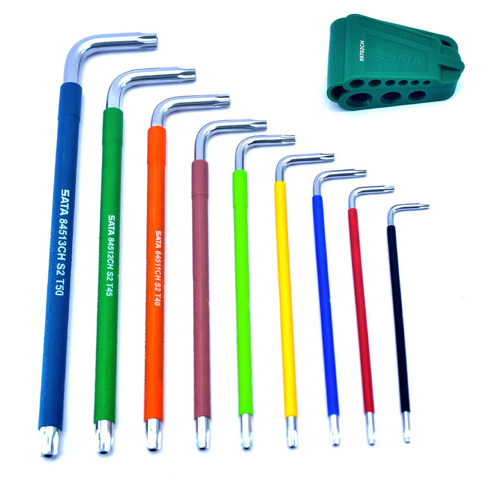 Bộ 9 cây lục giác sao chống trượt loại dài, có mã màu, (đầu có lỗ nhỏ) chất liệu bằng thép crom SATA 09702CH