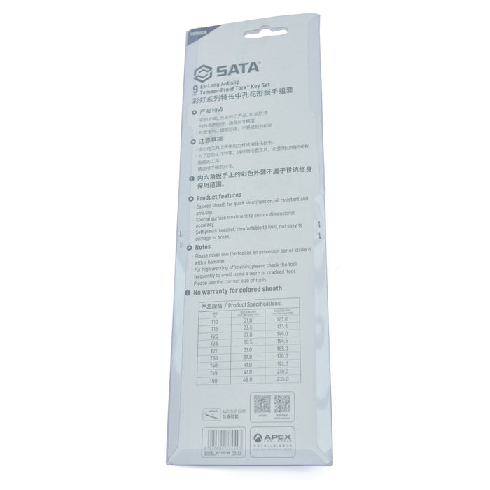 Bộ 9 cây lục giác sao chống trượt loại dài, có mã màu, (đầu có lỗ nhỏ) chất liệu bằng thép crom SATA 09702CH