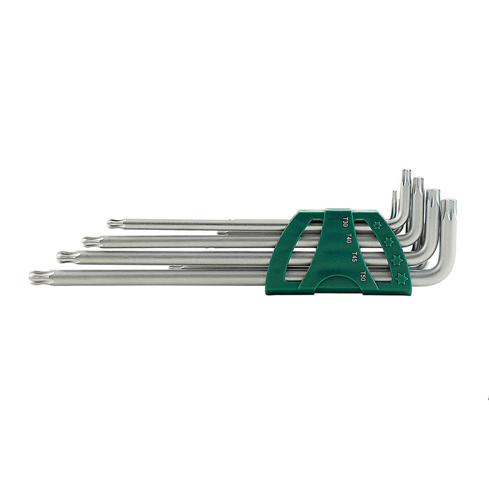 Bộ lục giác sao có đầu bi 9 chi tiết SATA 09716, vật liệu thép S2 mạc chrome mờ, loại siêu dài