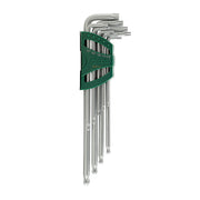 Bộ lục giác sao đầu bi SATA 09716 9 chi tiết T10-T50 thân dài, thép S2, mạ chrome nhám