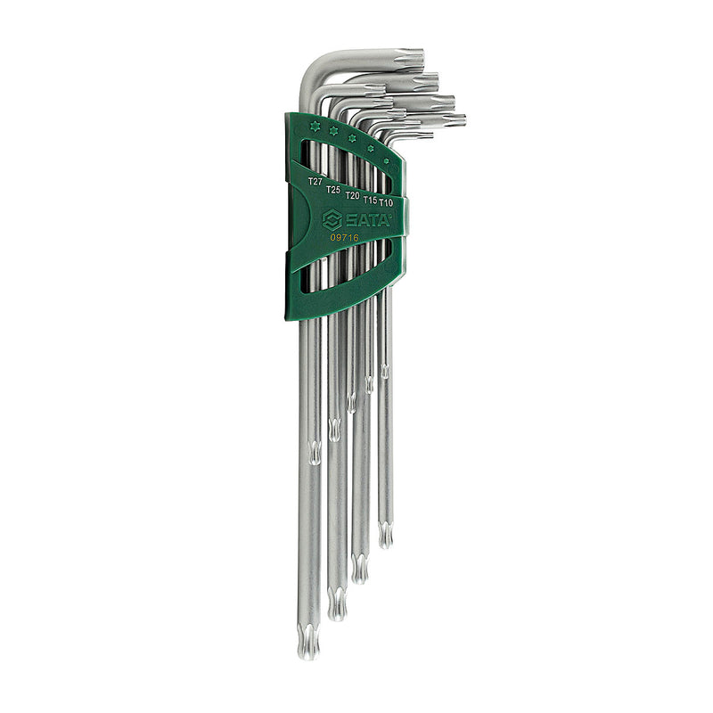 Bộ lục giác sao đầu bi SATA 09716 9 chi tiết T10-T50 thân dài, thép S2, mạ chrome nhám