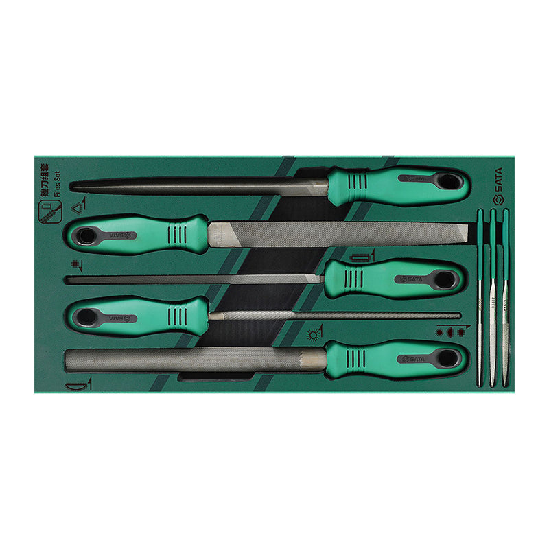 Bộ khay dũa kim loại 8 chi tiết SATA 09910A - Dụng cụ gia công kim loại đa năng, dũa thép răng mịn, dũa kim phủ kim cương, khay EVA chuyên dụng.