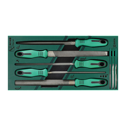 Bộ khay dũa kim loại 8 chi tiết SATA 09910A - Dụng cụ gia công kim loại đa năng, dũa thép răng mịn, dũa kim phủ kim cương, khay EVA chuyên dụng.