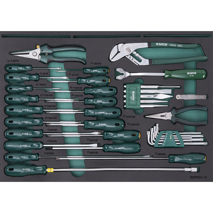 Bộ dụng cụ cầm tay DR.Maste 231 chi tiết, chứa trong tủ đựng 4 ngăn có bánh xe di chuyển, dùng trong garage sửa ô tô, SATA - 09924.