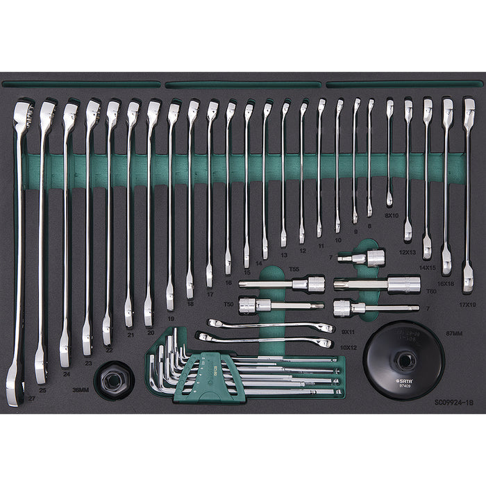 Bộ dụng cụ cầm tay DR.Maste 231 chi tiết, chứa trong tủ đựng 4 ngăn có bánh xe di chuyển, dùng trong garage sửa ô tô, SATA - 09924.