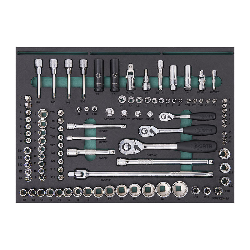 Bộ xe đẩy chứa dụng cụ sửa chữa ô tô SATA 09925, 4 ngăn tổng 210 chi tiết
