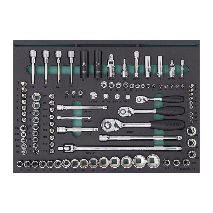 Bộ xe đẩy chứa dụng cụ sửa chữa ô tô SATA 09925, 4 ngăn tổng 210 chi tiết