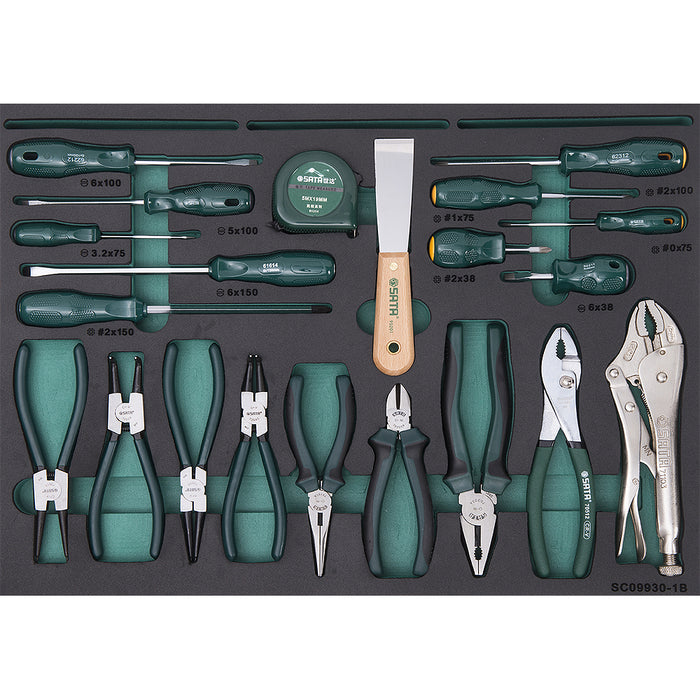 Bộ dụng cụ cầm tay DR.Master 249 chi tiết chứa trong tủ đựng 6 ngăn có bánh xe di chuyển, dùng trong garage sửa ô tô SATA - 09930