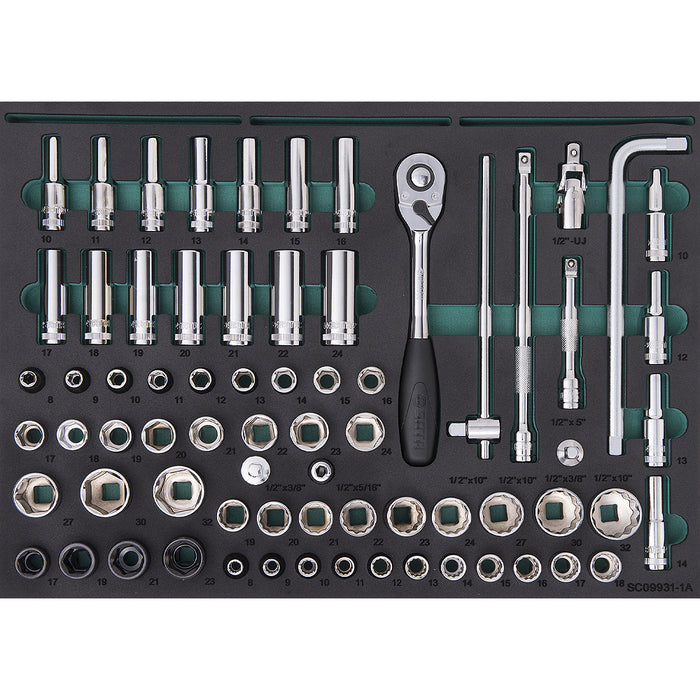 Bộ dụng cụ cầm tay DR.Master 368 chi tiết chứa trong tủ đựng 6 ngăn có bánh xe di chuyển, dùng trong garage sửa ô tô, SATA - 09931