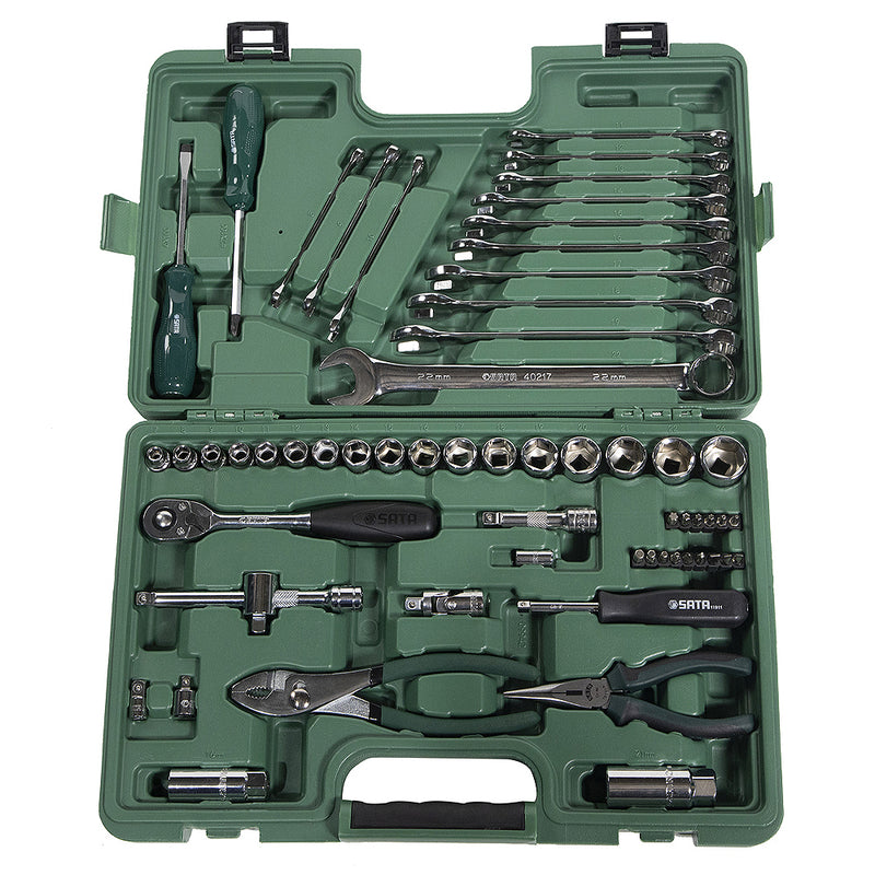 Bộ dụng cụ cầm tay 60 chi tiết, dùng trong garage sửa xe ô tô, SATA - 09942