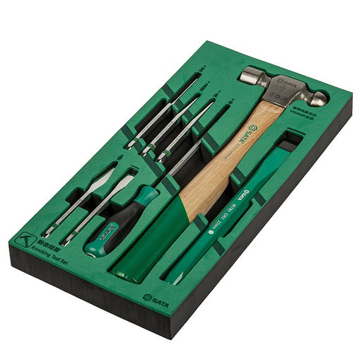 Bộ mũi đột đục đóng dấu 8 chi tiết SATA 09952A bao gồm búa, đục, đột tâm, côn, chốt, đa năng cho cơ khí.
